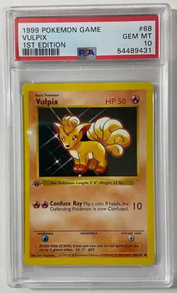 Pokemon - Base Set 1st Edit. 1999 Shadowless "VULPIX" PSA 10 Gem/Mint #68/102. - Image 1