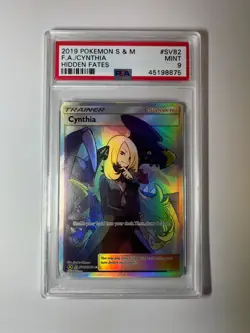 2019 Pokemon Sun & Moon Hidden Fates Cynthia SV82 Full Art PSA 9 Mint - Image 1