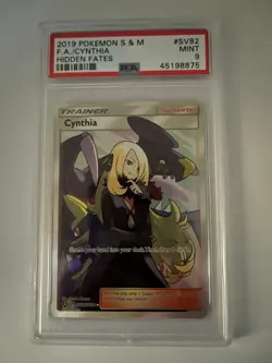 2019 Pokemon Sun & Moon Hidden Fates Cynthia SV82 Full Art PSA 9 Mint - Image 3