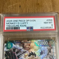 Namco Monkey D. Luffy OP11-058 Treasure Rare Foil Carrying on His Will PSA 8 - Image 2