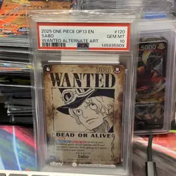 One Piece Carrying on His Will Wanted Poster Sabo OP13-120 Alternate Art PSA 10 - Image 2