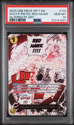 2025 One Piece Gum-Gum Fire-Fist Pistol Red Hawk Alternate Art #OP11-114 PSA 10 - Image 1