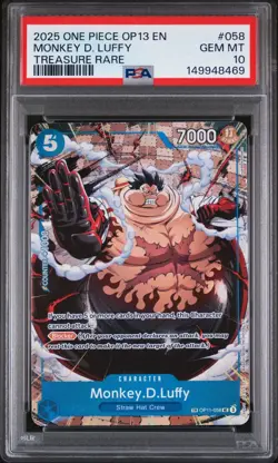 2025 One Piece OP13 EN Monkey D Luffy Treasure Rare #058 PSA 10 GEM MINT - Image 1