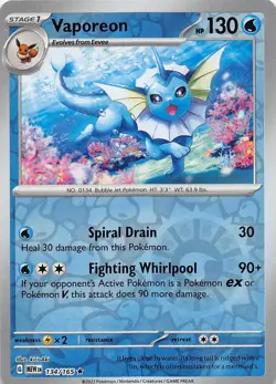 Vaporeon 134/165 Rare 151 Pokemon Reverse Holo Near Mint - Image 1