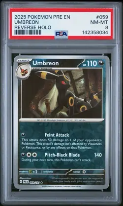 2025 POKEMON PRE EN-PRISMATIC EVOLUTIONS REVERSE HOLO #059 UMBREON PSA 8 - Image 1