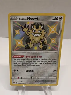 Galarian Meowth SV086/SV122 Shiny Rare Shining Fates Shiny Vault Pokemon NM - Image 1