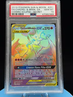 2019 POKEMON SUN & MOON COSMIC ECLIPSE FULL ART/CHARIZARD & BRAIXEN GX PSA 10 - Image 1