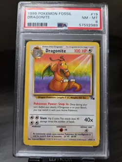 PSA 8 Dragonite 19/62 Fossil Unlimited Regular Rare Stage 2 Pokemon TCG 1999 - Image 1
