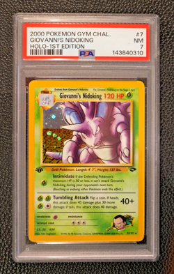2000 Pokemon Giovanni's Nidoking 7/132 Gym Challenge Holo 1st Edition PSA 7 - Image 1