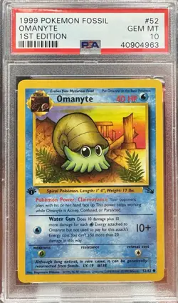 1999 Pokemon Fossil 1st Edition Omanyte #52 PSA 10 - Image 1