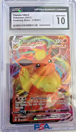 CGC 10 Flareon Vmax 018/203 Evolving Skies Ultra Rare Pokemon 2021 - Image 1