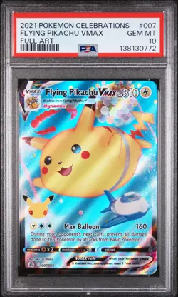 2021 POKEMON CELEBRATIONS #007 FULL ART/FLYING PIKACHU VMAX PSA 10 - Image 1