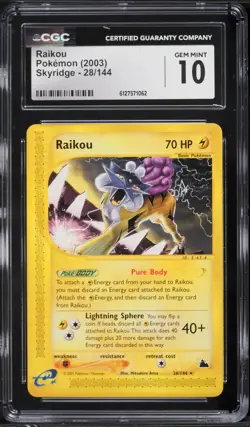 2003 Pokemon Skyridge Raikou #28 CGC 10 - Image 1