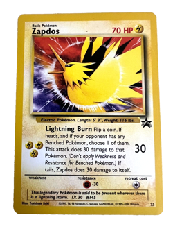 Vintage 1999 Pokemon Card, Basic Pokemon #23 Zapdos, 70HP Black Star Promo - Image 1
