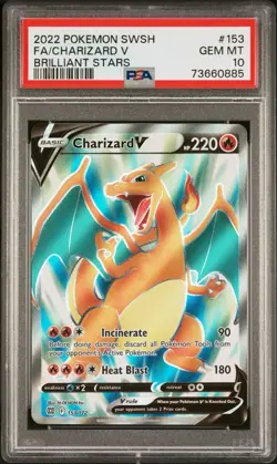 2022 Pokemon SWSH Brilliant Stars Charizard V Full Art #153 PSA 10 - Image 1
