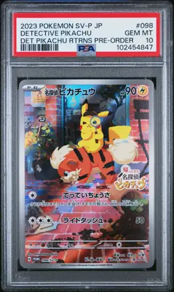 2023 POKEMON JAPANESE SV-P PROMO #098 DETECTIVE PIKACHU PSA 10 - Image 1