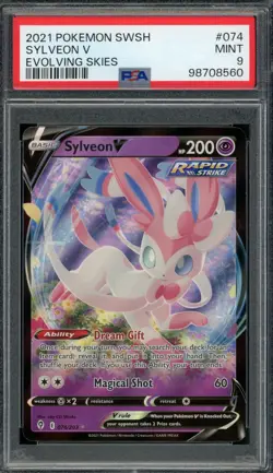 2021 PSA 9 Pokemon Evolving Skies Sylveon V 074/203 Card SWSH Mint - Image 1
