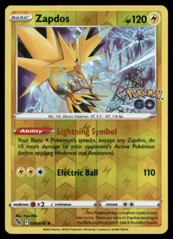 Zapdos 029/078 Holo Rare Pokemon GO Pokemon Reverse Holo Near Mint - Image 1