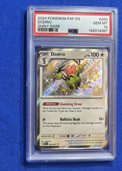 2024 Pokemon PAF EN Dodrio Shiny Rare #200 PSA GEM MT 10 - Image 1