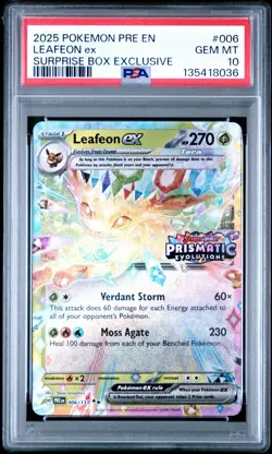 2025 Pokemon Prismatic Evolutions Surprise Box Exclusive Leafeon Ex PSA 10 #6 - Image 1