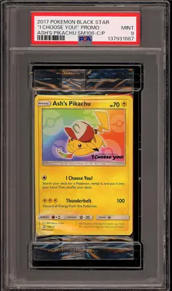 Pokemon 2017 Ash's Pikachu SM108 Black Star Promo I Choose You Sealed PSA 9 - Image 1