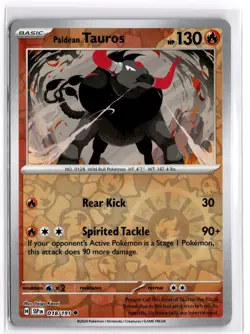 Pokemon TCG Paldean Tauros 018/191 Sv08: Surging Sparks Reverse Holo - Image 1