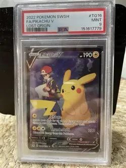 2022 Pokemon SWSH Lost Origin #TG16 FA/ Pikachu V PSA 9 MINT - Image 1