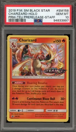 Pokemon Charizard Team Up STAFF Prerelease Holo Promo SM158 PSA 10 Gem Mint - Image 1