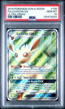 2018 POKEMON SUN & MOON ULTRA PRISM #139 FULL ART/LEAFEON GX PSA 10 - Image 1