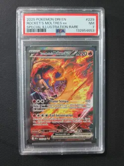 2025 POKEMON DRI EN-DESTINED RIVALS #229 TEAM ROCKET'S MOLTRES EX SIR PSA 7 - Image 1