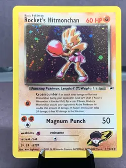 Pokemon TCG Gym Heroes Rocket's Hitmonchan Holo Rare 11/132 WOTC VTG Swirl - Image 1