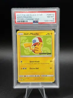 2017 POKEMON SM BLACK STAR PROMO I CHOOSE YOU! #SM112 ASH'S PIKACHU PSA 8 - Image 1