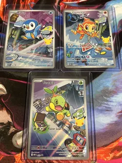 Pokemon First Partner Illustration Rare Turtwig Chimchar Piplup 30th Anniversary - Image 1