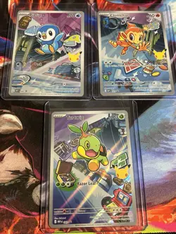 Pokemon First Partner Illustration Rare Turtwig Chimchar Piplup 30th Anniversary - Image 1