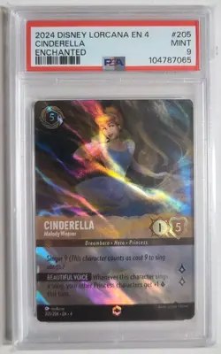 2024 Lorcana Enchanted Rare Cinderella Melody Weaver PSA 9 MINT EN 4 Card #205 - Image 1