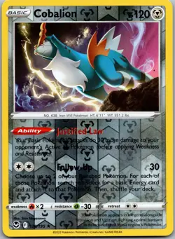 Cobalion 126/195 Rare Silver Tempest Pokemon Reverse Holo Near Mint - Image 1