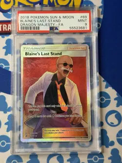 2018 POKEMON SUN & MOON DRAGON MAJESTY #69 FULL ART/BLAINE'S LAST STAND PSA 9 - Image 1