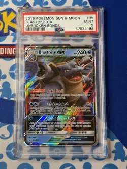 PSA 9 MINT Blastoise GX 35/214 Unbroken Bonds Sun & Moon Holo Rare Pokemon TCG - Image 1