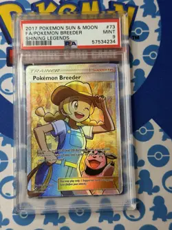 PSA 9 Pokemon Breeder #73 Full Art Shining Legends Pokemon Sun & Moon - Image 1