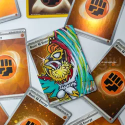 Mega Hawlucha - hand-painted on Fightning Holo Energy Pokemon card - Image 3
