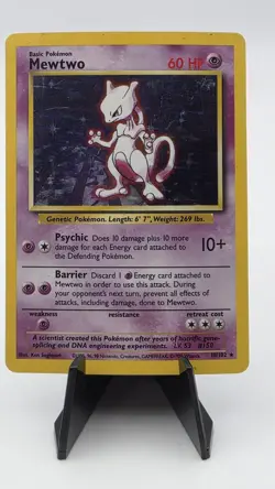 Pokemon TCG Mewtwo. Vintage HOLOGRAPHIC. Poor Condition Damaged. - Image 1