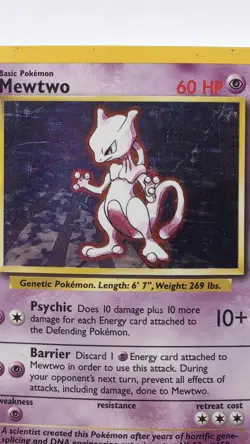 Pokemon TCG Mewtwo. Vintage HOLOGRAPHIC. Poor Condition Damaged. - Image 2