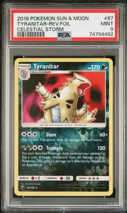 2018 Pokemon Sun & Moon Celestial Storm Tyranitar Reverse Holo #87 PSA 9 *POP 15 - Image 1