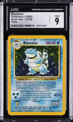 1999 POKEMON BASE SET - UNLIMITED - HOLO #2/102 BLASTOISE CGC 9 - Image 1