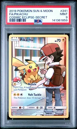 Pokemon PSA 9 Pikachu Secret Full Art 241/236 SM Cosmic Eclipse Holo Mint - Image 1
