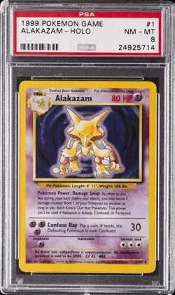 1999 POKEMON BASE SET UNLIMITED #1 ALAKAZAM-HOLO PSA 8 - Image 1