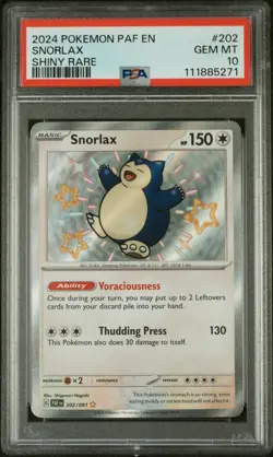 PSA 10 2024 POKEMON PAF EN-PALDEAN FATES SHINY RARE #202 SNORLAX - Image 1
