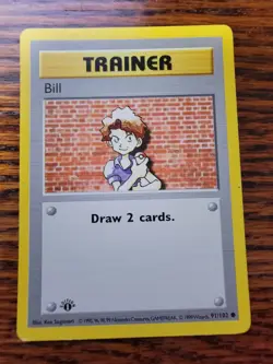 MP Pokemon Bill Base Set 1st Edition Shadowless Non-Holo Common Trainer 91/102 - Image 1