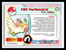 💥 FARFETCH'D 1999 Topps Pokemon TV Non Holo Animation 1st Series Blue Logo # 83 - Image 2