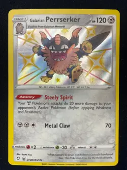 Pokemon Galarian Perrserker Shiny Holo Rare Shining Fates: SV087/SV122 NM - Image 1